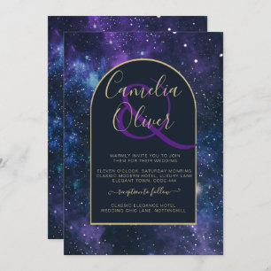 Invitation Galaxy Starry Nuit violet bleu Mariage or