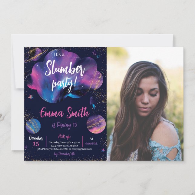 Invitation Galaxy Stwood Party Black Photo (Devant)