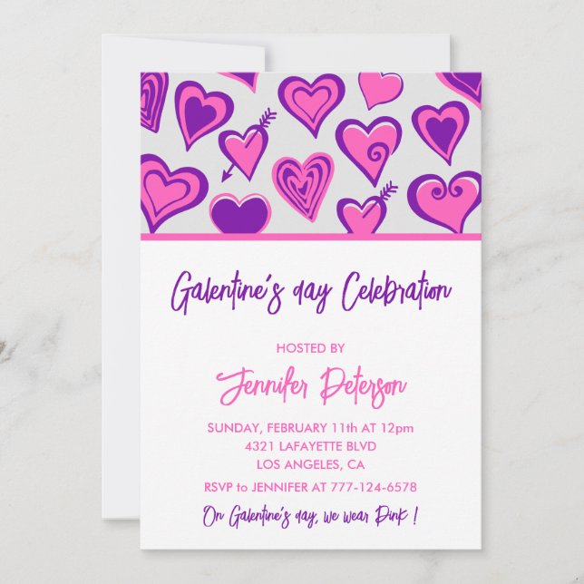 Invitation Galentine copines Saint-Valentin violet (Devant)