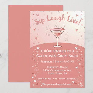Invitation Galentine Filles Soirée Buvez Riez Vive en Rose 