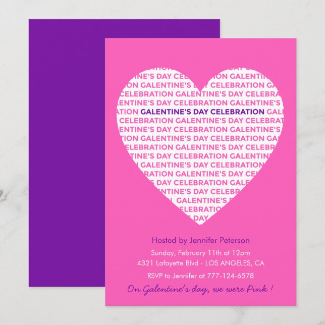 Invitation Galentine rose pour copines Saint Valen (Devant / Derrière)