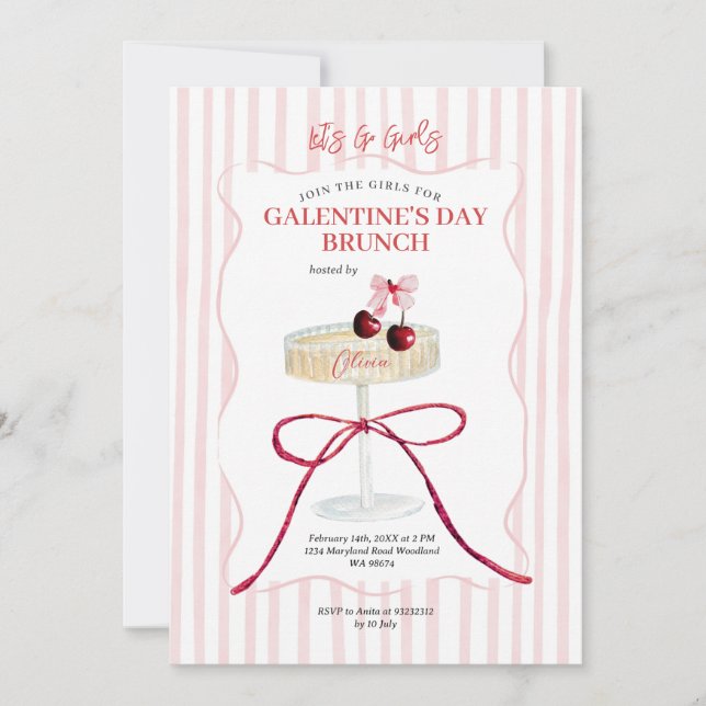 Invitation Galentine’s Day Brunch Cherry Champagne (Devant)