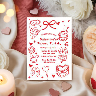 Invitation Galentine’s Pyjama, Nuit de la Saint-Valentin Dess