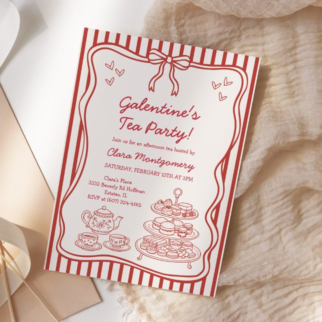 Invitation Galentines Afternoon Tea Party Hand Drawn (Créateur téléchargé)