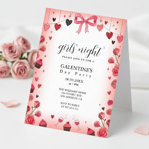 Invitation Galentine's au nœud ruban rose