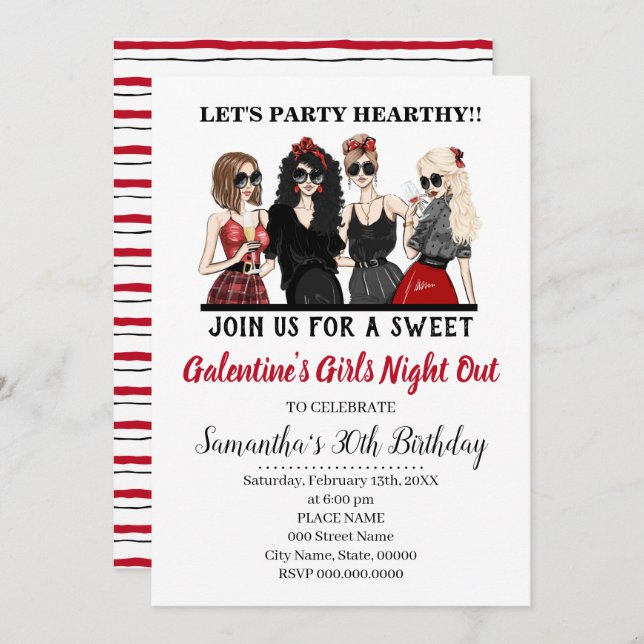 Invitation Galentine's Bash Soirée entre filles Fête de la Sa (Devant / Derrière)