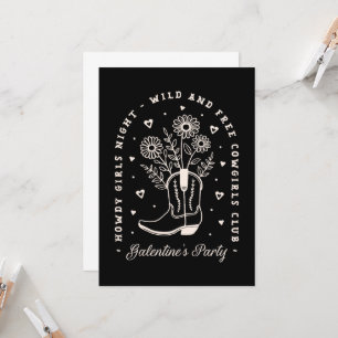 Invitation Galentines fête filles nuit cowgirl western noir