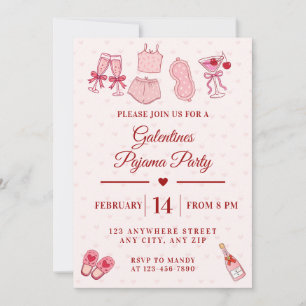 Invitation Galentines Fête Pyjama Filles Saint-Valentin