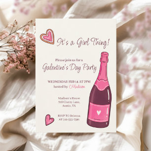 Invitation Galentines Minimaliste Champagne Rose