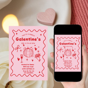 Invitation Galentines Saint-Valentin fantaisistes Fête de fil