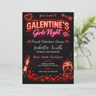 Invitation Galentine's Soirée entre filles, Dîner entre amies
