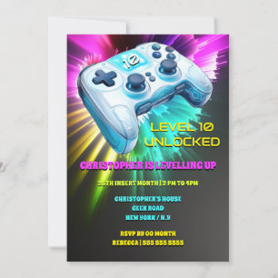 Invitation Game contrôleur réaliste jeux vidéo néon enfants