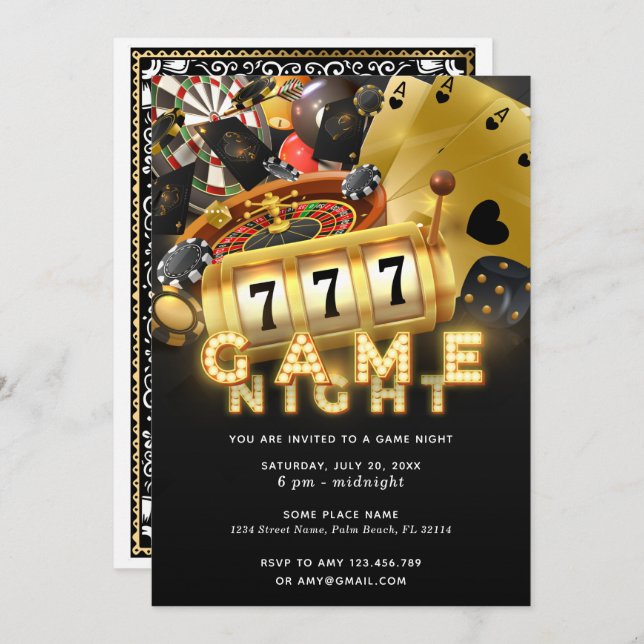Invitation Game Night Party Black Gold (Devant / Derrière)