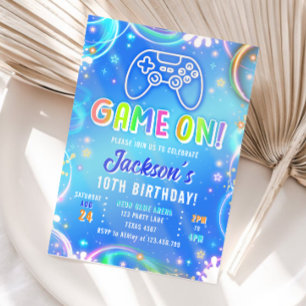 Invitation Game On Anniversaire Garçon Neon Arcade de jeux vi
