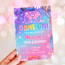 Game On Fête d'anniversaire Fille Neon Arcade de j