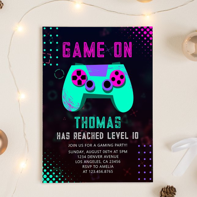 Invitation Game On | Niveau up Gamer Jeu vidéo anniversaire (Créateur téléchargé)