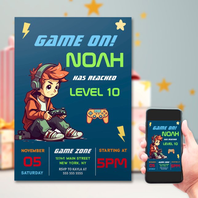 Invitation Gamer Boy Blue Video Jeu Anniversaire (Créateur téléchargé)
