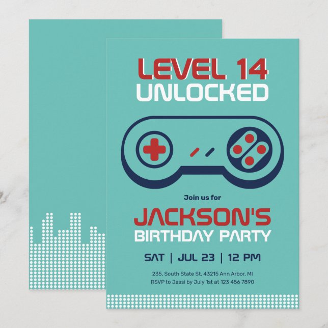 Invitation Gamer Boy Level Déverrouillé Jeux Vidéo Anniversai (Devant / Derrière)