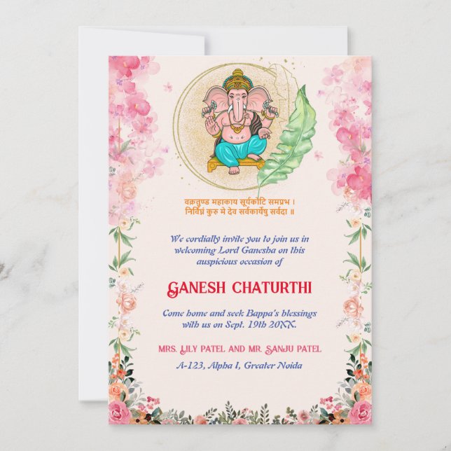 Invitation Ganesh Chaturthi Floral Coloré (Devant)