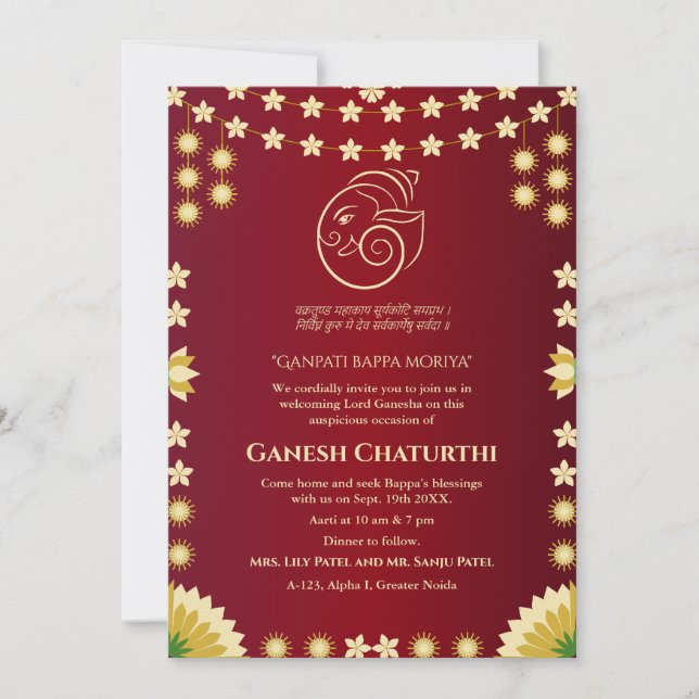 Invitation Ganesh Chaturthi Puja Floral (Devant)