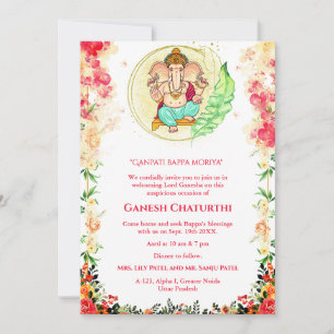 Invitation Ganesh Chaturthi Puja Floral
