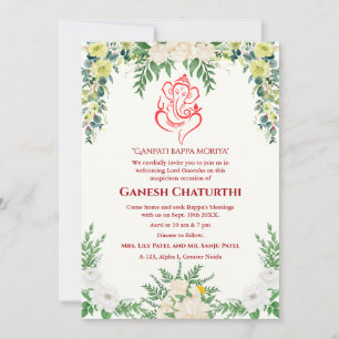 Invitation Ganesh Chaturthi Puja Floral