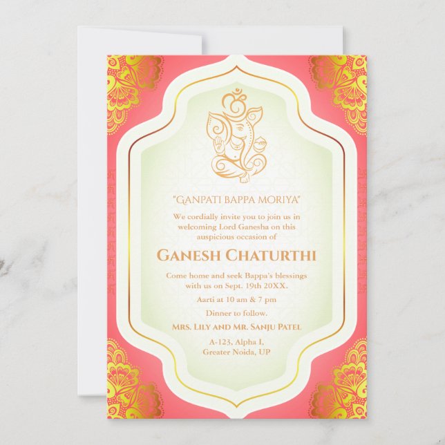 Invitation Ganesh Chaturthi Puja Golden (Devant)