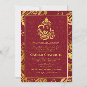 Invitation Ganesh Chaturthi Puja Roya Eléments dorés