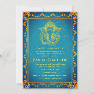 Invitation Ganesh Chaturthi Puja Roya Eléments dorés