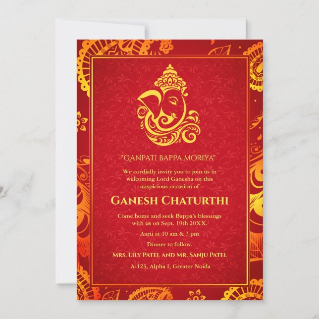 Invitation Ganesh Chaturthi Puja Roya Golden Elements Invitat (Devant)