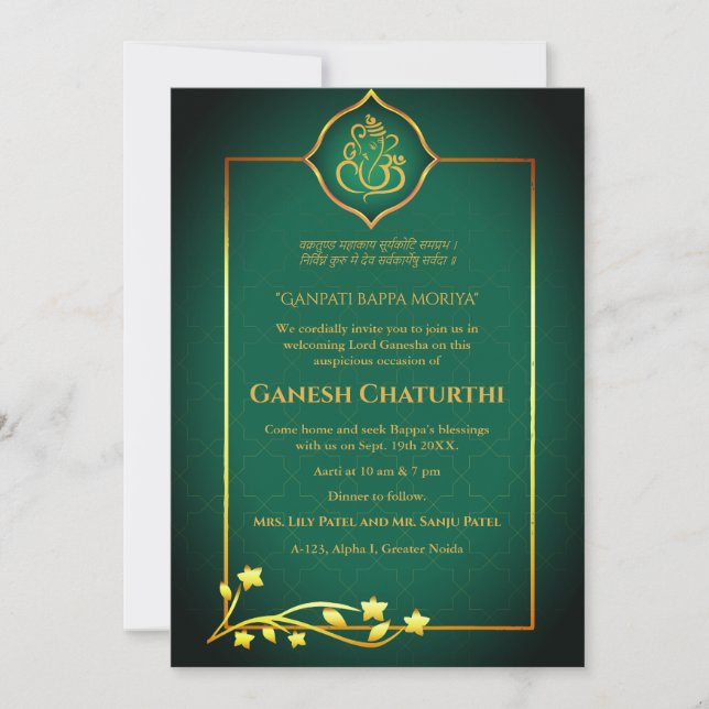 Invitation Ganesh Chaturthi Puja Royal Golden (Devant)