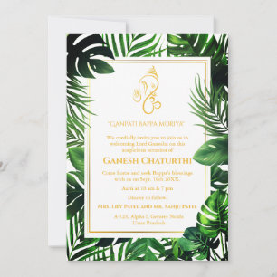 Invitation Ganesh Chaturthi Puja Tropical Feuilleté Minimal