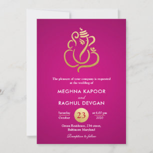 Invitation Ganesha d'or Faux Classic/Mariage rose indien
