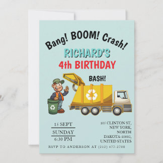Invitation Garbage Truck Themed Kids Trash Party Birthday