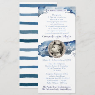 Invitation Garçon 1er Anniversaire Baptême Bleu Nautique, esp