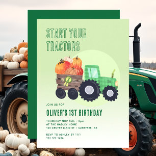 Invitation Garçon 1er anniversaire tracteur citrouille automn