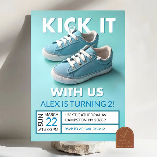 Invitation Garçon 2ème Anniversaire Basket Pastel Bleu