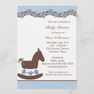 Invitation Garçon à cheval à bascule bleu marron douche