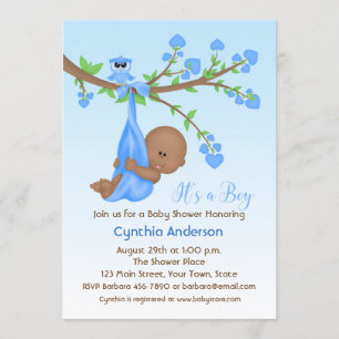 Invitation Garçon à peau foncée dans l'arbre, Baby shower