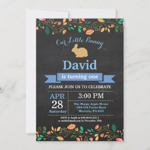 Invitation Garçon anniversaire lapin oeuf de Pâques 1er Premi