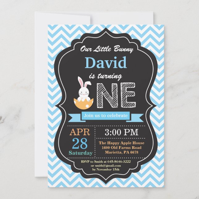 Invitation Garçon anniversaire lapin Œuf de Pâques 1er Premie (Devant)