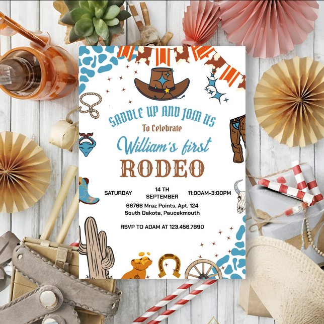 Invitation garçon Arrondi Premier Rodéo 1ère fête Anniversair (Créateur téléchargé)
