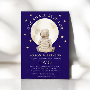 Invitation Garçon astronaute Lune étoile aquarelle deuxième a