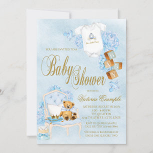 Invitation Garçon Baby shower aquarelle bleu or bébé