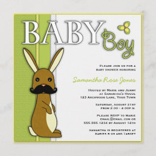 Invitation Garçon Baby shower Cute Bunny avec Moustache - Ver