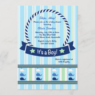 Invitation Garçon - Baby shower frontalier de baleine Invitat