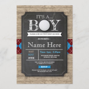 Invitation Garçon Baby shower Golf Ball Jacquard Chalk Invita