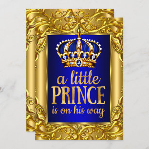Invitation Garçon Baby shower Royal Prince or bleu