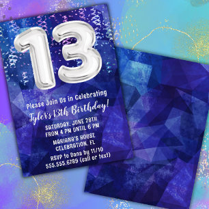 Invitation Garçon Bleu Blanc 13e anniversaire
