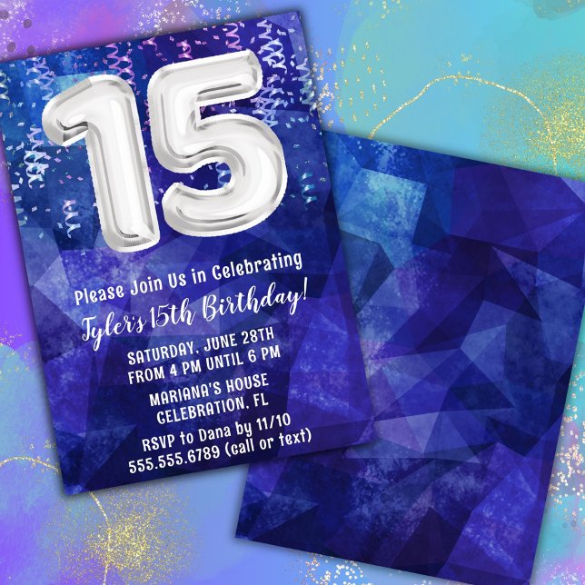 Invitation Garçon bleu blanc 15e anniversaire (Créateur téléchargé)